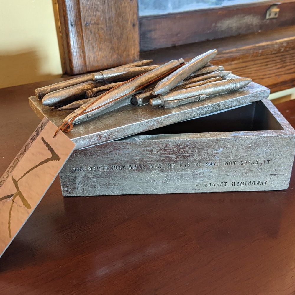 Ernest Hemingway quote silver-tone pencil/keepsake box NWT